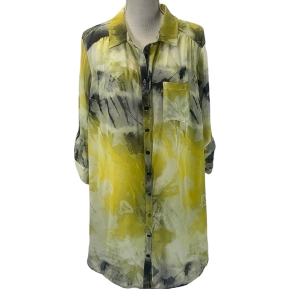 Torrid Chiffon Collared Button-Front Tunic Blouse Yellow‎ Black White Size 3X - Picture 10 of 15